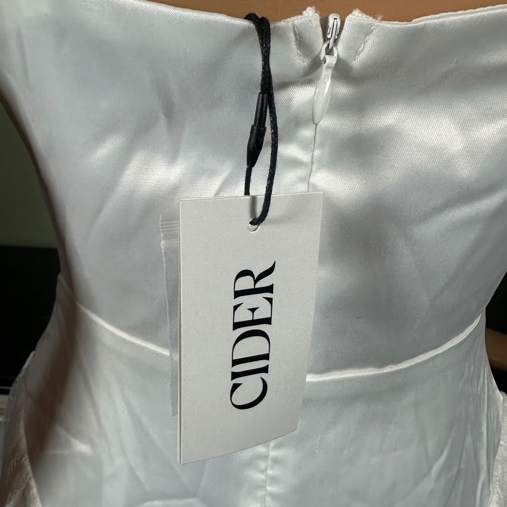 Cider White Satin Lace Corset Bustier Midi Dress Romantic Coquette - Picture 7 of 8